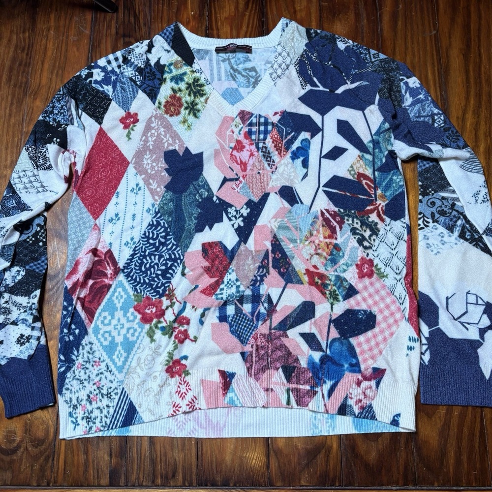 High Tech Everyday Couture Claire Campbell Patchwork Quilt Floral Print Sweater